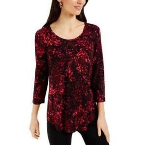 JM Collection Printed Top New Red Amore XL